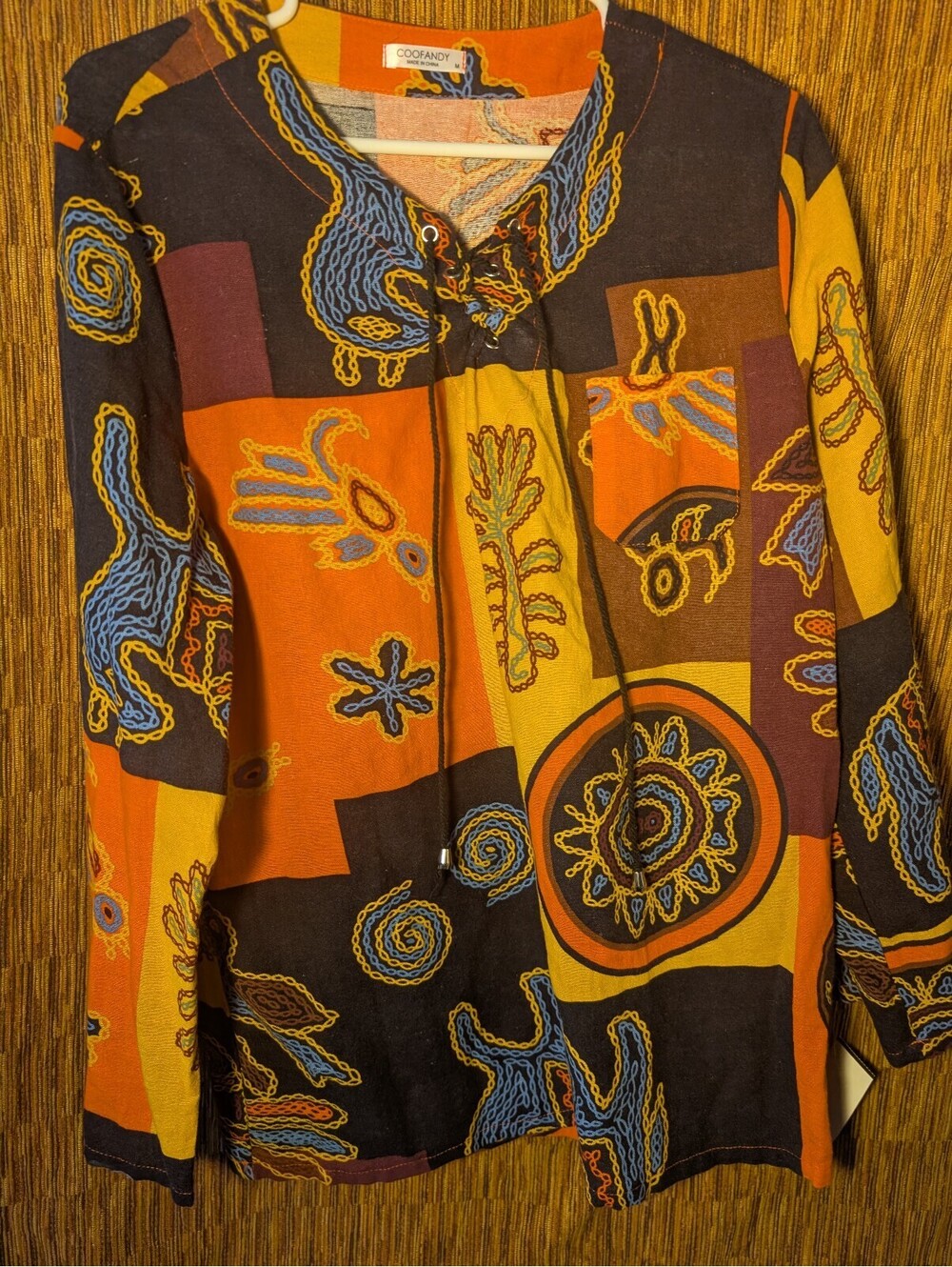 Coofandy Women's Cotton Blend Long Sleeve Shirt with Colorful Abstract Print